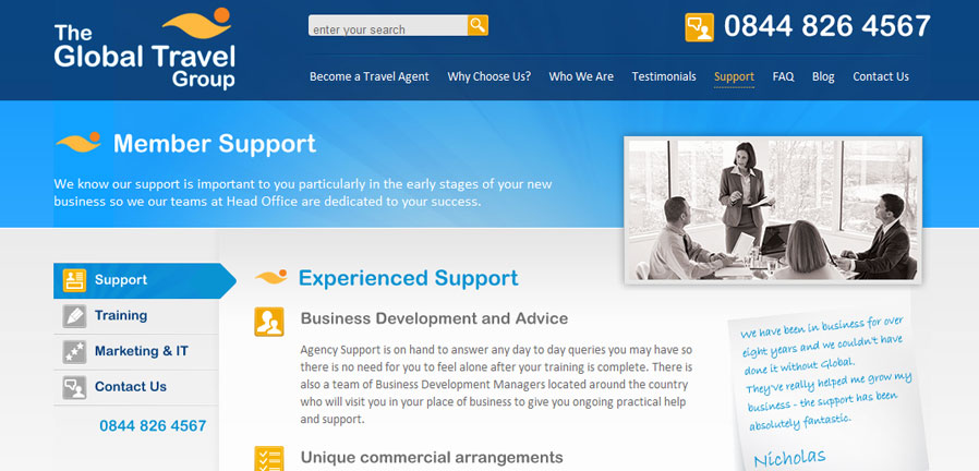 The Support page